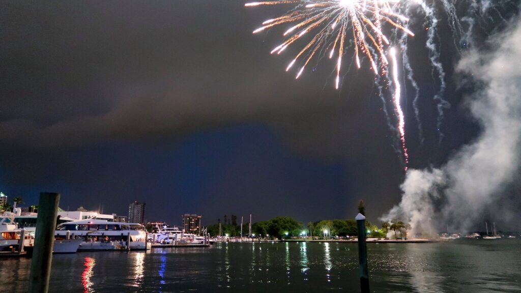 Fireworks being shot into night sky