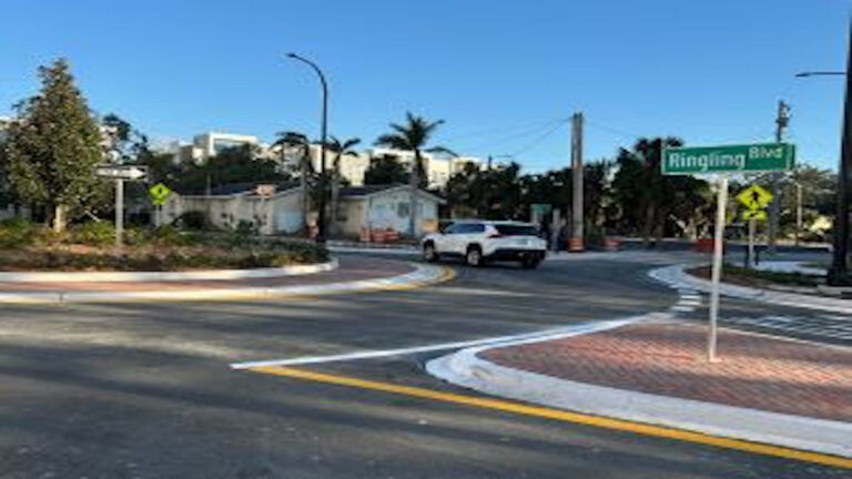 car going driving in a roundabout.